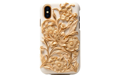 Phone Case With Flower Design. The phone case is emphasizing the eye catching floral artwork. Isolated on a Transparent Background PNG.