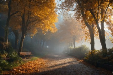 Fototapeta premium Fall Foliage: Tranquil Pathway