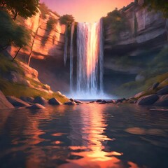 waterfall in the sunset in the hills