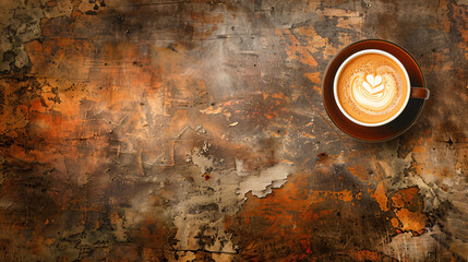 A cup of Cappuccino on grunge wooden background