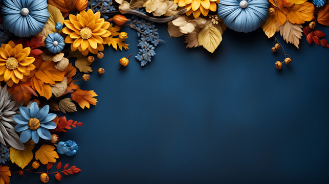 Fototapeta Artistic Floral Arrangement on Vintage Background,Seasonal Background Photos,Abstract blue color background with white color leaves design wallpaper Generative AI                                      