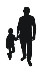 Silhouette of dad and daughter holding hands. Posing legs and body. Isolated vector
