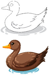 Two stylized ducks floating peacefully on water