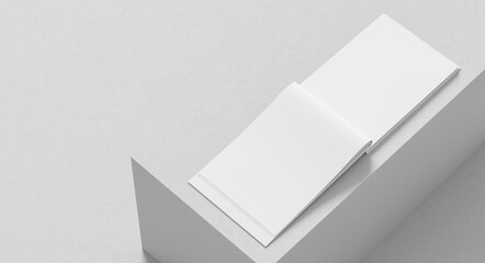 Landscape hardcover book mock up isolated on white background.. A4 size book or catalog mock up. 3D illustration.