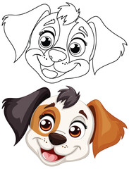 Vector illustration of two happy dog faces.