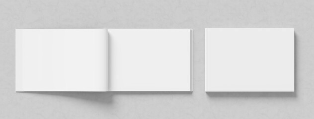 Landscape hardcover book mock up isolated on white background.. A4 size book or catalog mock up. 3D illustration. - 747133732