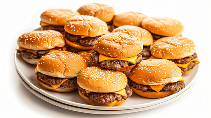 Obraz na płótnie Canvas A plate full of cheeseburgers isolated on a white