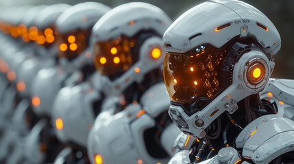 Fototapeta premium A group of futuristic robots work together each equipped with advanced data analysis tools to navigate the complex and everchanging investment landscape. These tingedge machines