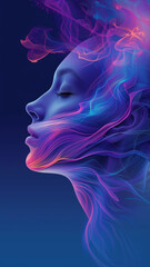 Close Up Face of a Young Beautiful Woman with Colorful Smoke Effect. Suitable for websites, blogs or publications related to women's lifestyle, beauty or fashion. Isolated on white background.