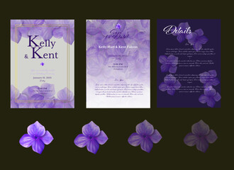 Purple Violet Blue Hydrangea Flower Wedding Invitation Set Adobe Illustrator