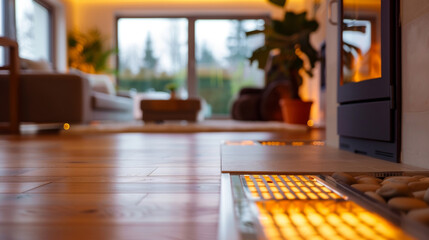 A photo of a home interior with no visible heating units showcasing the discreet nature of radiant floor heating. - obrazy, fototapety, plakaty