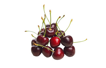 There are red cherries on a white background