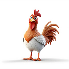 3d cartoon character chicken with white background