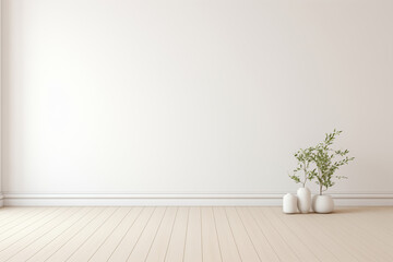 Room in scandinavian minimalism style, white wall. Space for text