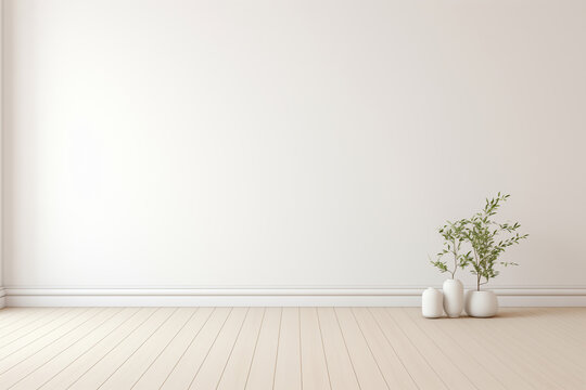 Fototapeta Room in scandinavian minimalism style, white wall. Space for text