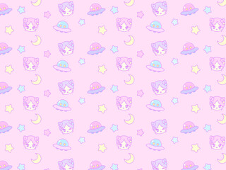 4:3 レトロポップ！ファンシーUFOガール壁紙⭐︎