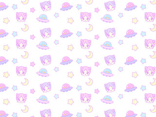 4:3 レトロポップ！ファンシーUFOガールパターン⭐︎PNG