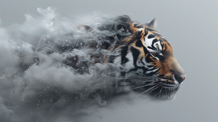 Close Up Beautiful White with Floating Smoke Effect. Spectacular background for design with an animal theme. - obrazy, fototapety, plakaty