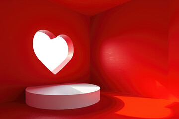 Heart shaped window in red room, perfect for romantic concepts