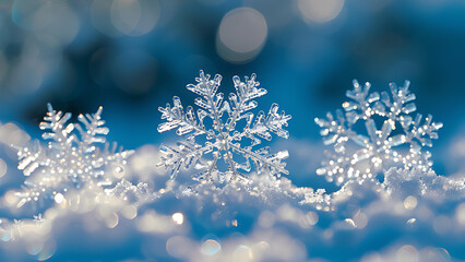 Fototapeta na wymiar Macro view of snowflakes, winter.