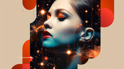 Surreal beauty composite with cosmic elements - Powered by Adobe