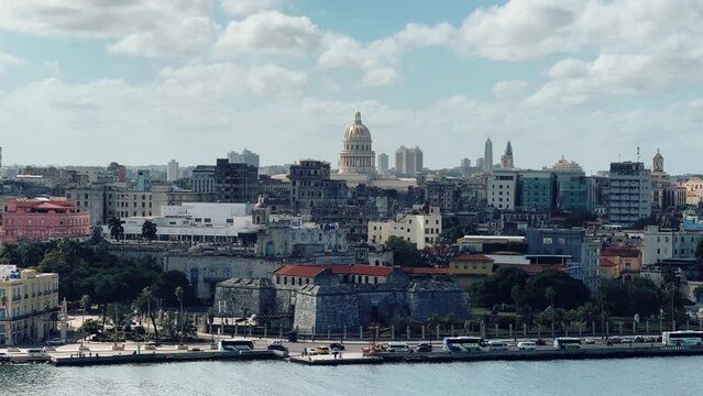The famous building of the National Capitol. HAVANA - DECEMBER 20, 2023: The Old City of Havana with the Capitol in the distance. Wide view of El Capitolio from the observation deck