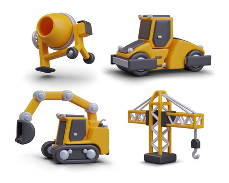 Electric concrete mixer, road roller, excavator, construction crane