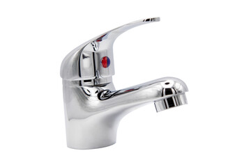 Chrome-plated bathroom faucet isolated on a cut out PNG transparent background