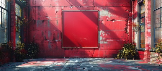 blank square poster on red brick wall