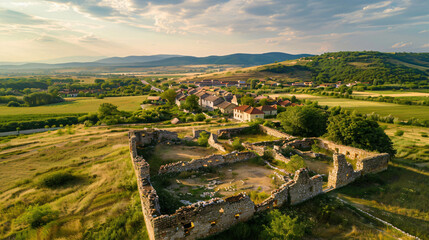 Fototapeta na wymiar Aerial view of ruins of thracian town Kabile nea