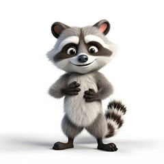 view of 3d cartoon character of racoon animal