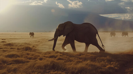 African Elephant herd Amboseli Kenya