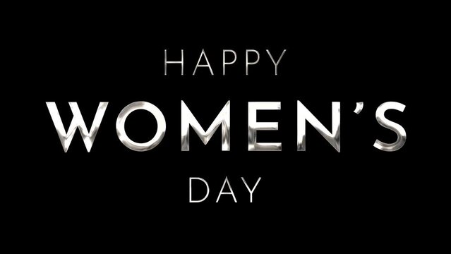 Happy Women's Day lettering with reveal blur animation using silver font and black background. Perfect for Women's Day celebrations around the world. 4k video greeting card.