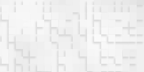 Modern and trendy white background arranging randomly, Digital gray and white 3d geometric background with squares or block pattern, Geometric abstract white scaled cube boxes block background.	