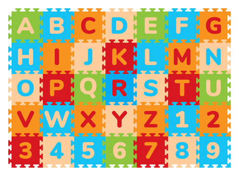Foam Baby Kids Play Mat Alphabet And Numbers Puzzle. Isolated on white background