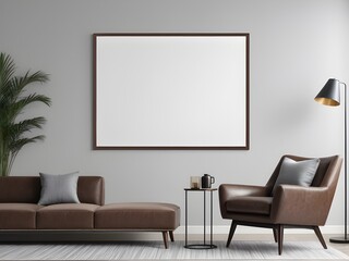 Frame mockup in modern living room interior background, interior mockup design