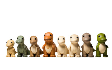 Row of Small Toy Dinosaurs Sitting Together. A group of tiny plastic toy dinosaurs lined up in a...