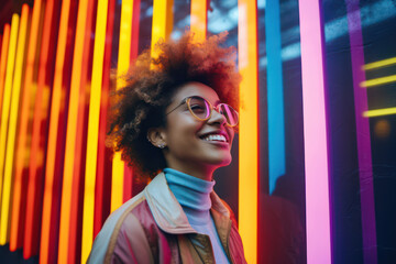 Happy Afro-American Woman, Portrait of a Smiling Beautiful Young Lady Enjoying City Life Outdoors