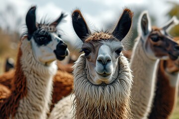 closeup herd of llamas or alpacas