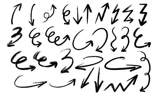 Set of hand-drawn arrows, circles and lines. Collection of hand drawn arrows on a transparent background. Arrow icons