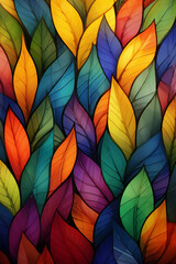 Fototapeta na wymiar Abstract, colorful, seamless mosaic-pattern artwork reminiscent stained-glass floral decoration.