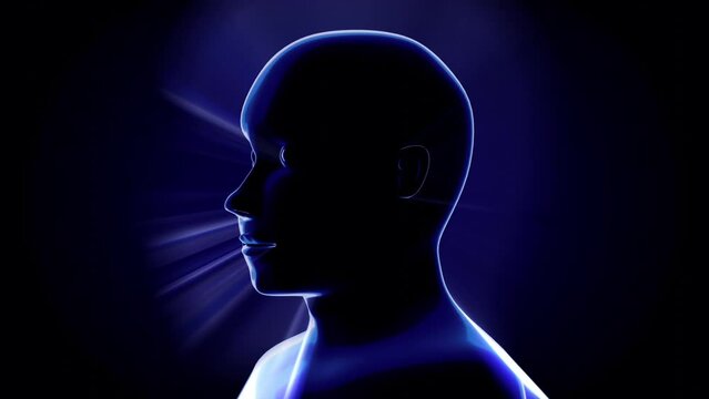 Rotating man face and light rays - 3D 4k animation (3840 x 2160 px)