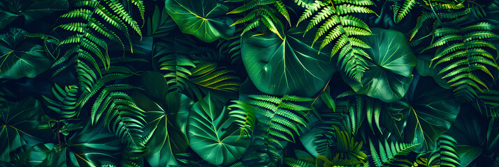 several green fern leaves are shown close up, in the style of striped arrangements