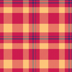 Manufacture texture textile pattern, bold background seamless check. Decorative vector plaid fabric tartan in red and orange colors.
