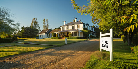 Naklejka premium Modern Country House With For Sale Sign