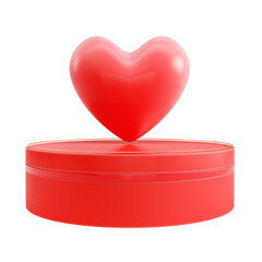 Cylindrical podium for product display with heart isolated on transparent background