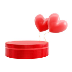 Cylindrical podium for product display with hearts isolated on transparent background