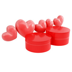 Cylindrical podium for product display with hearts isolated on transparent background