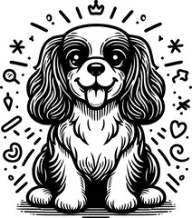 Obraz premium spaniel dog in cute animal doodle cartoon, children mascot drawing, outline, 
