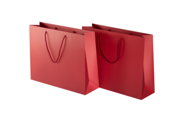 Red paper glossy shopping bag mockup with red handles.
